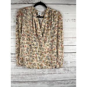 Cabi Blouse Women's Small Cream Multicolor Long Sleeve Abstract Print Top